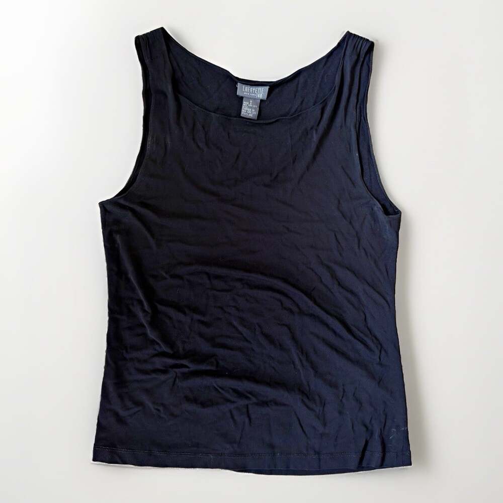 Lafayette 148 Black Sleeveless Scoop Neck lightweight Tank classy business S